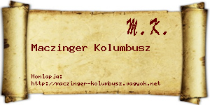 Maczinger Kolumbusz névjegykártya